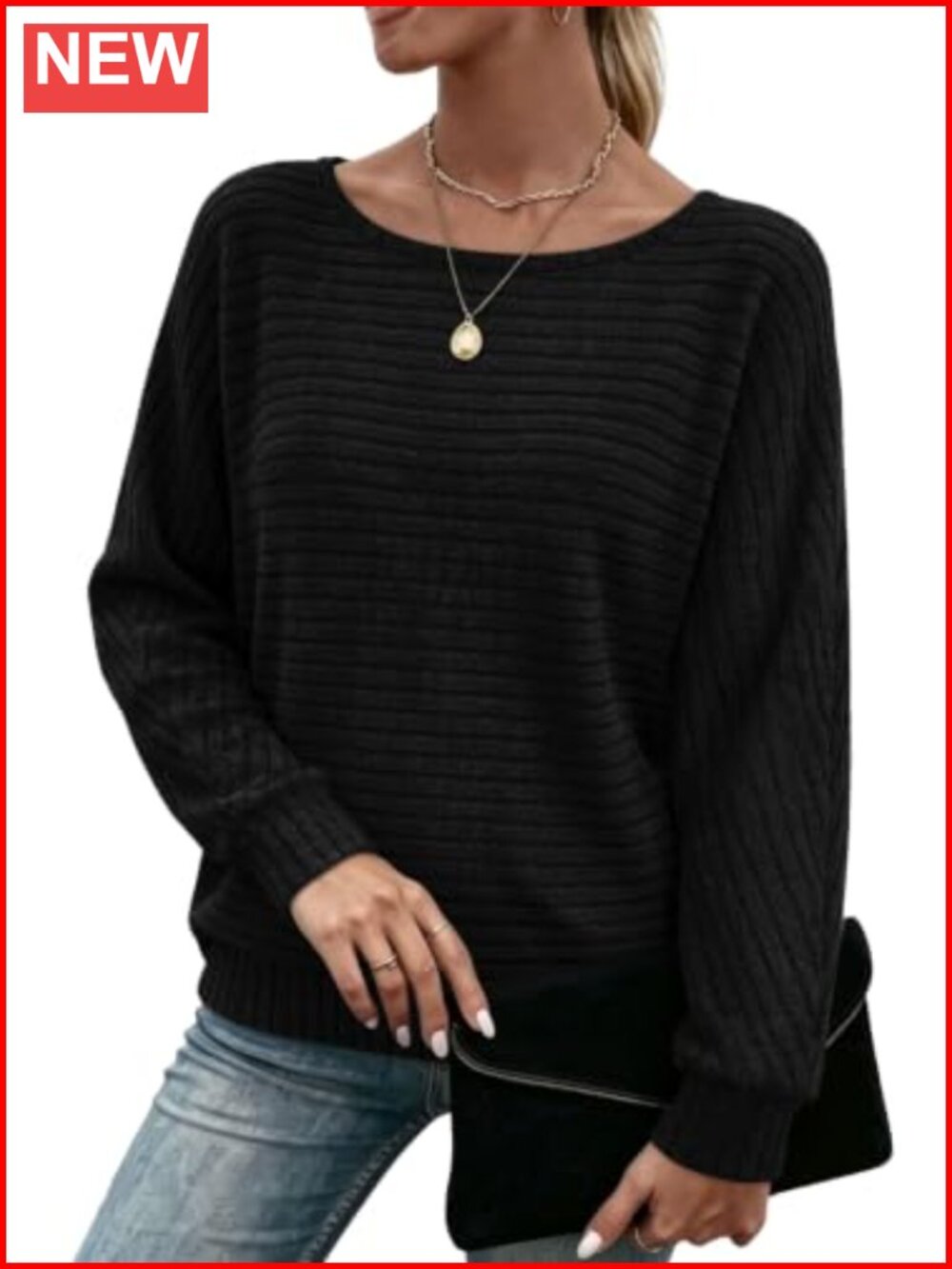 Sampeel Women's Long Sleeve Tunic Top Crewneck Batwing Oversized Sweater
